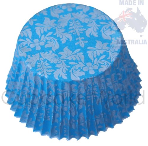 BLUE SILVER FLORAL DAMASK PAPER MUFFIN CUPCAKE CASES 50PCS